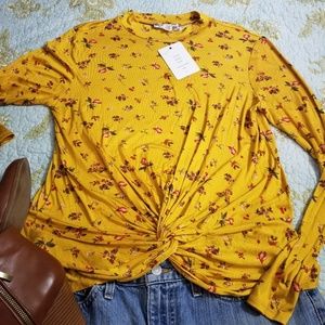 Yellow knot front detail long sleeve top NWT